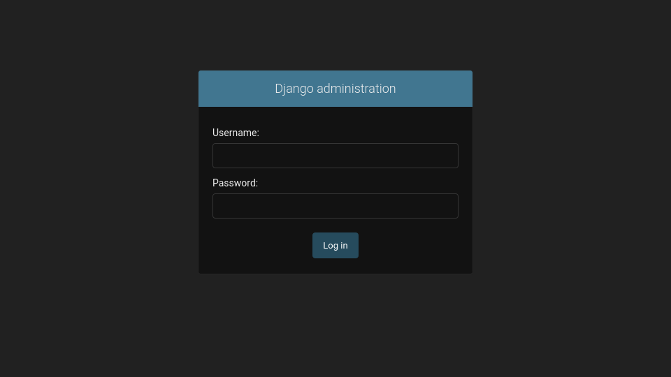 The admin login screen
