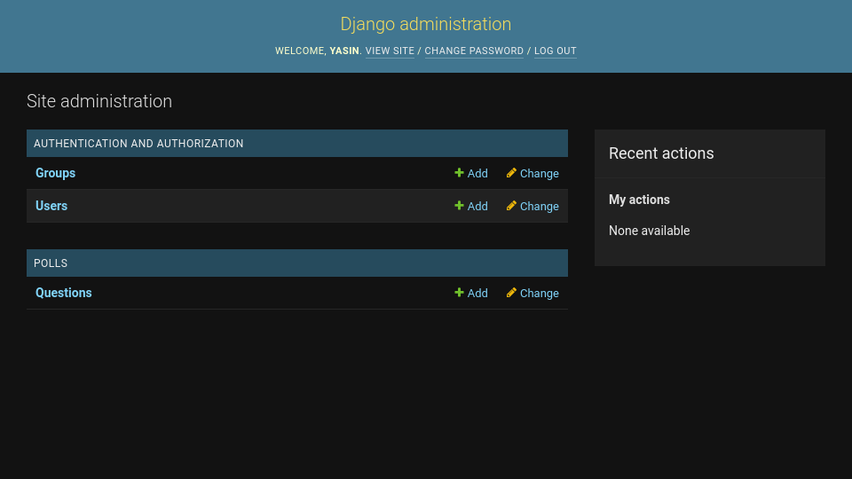 The admin interface